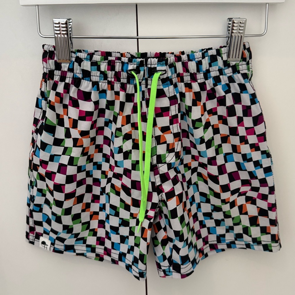 George Hats White Neon Groovy Check Hybrid Swim Shorts 5T-6T